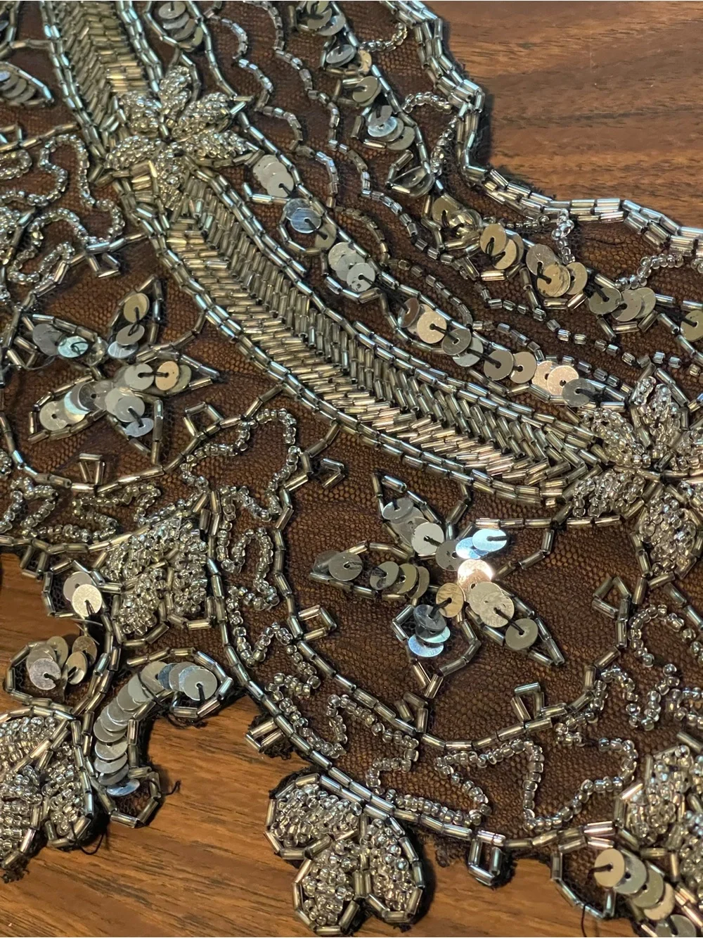 Vintage Silver & Black Sequin Lace Appliqué Necklace Collar capelet